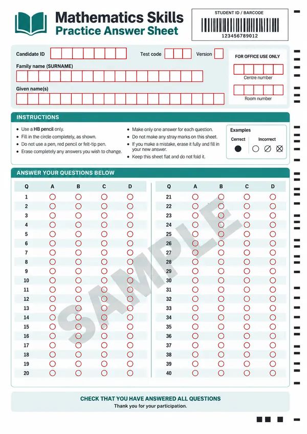 Illustrative assessment answer sheet sample