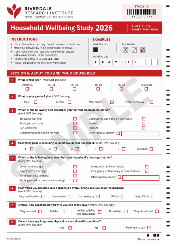 Illustrative research questionnaire sample